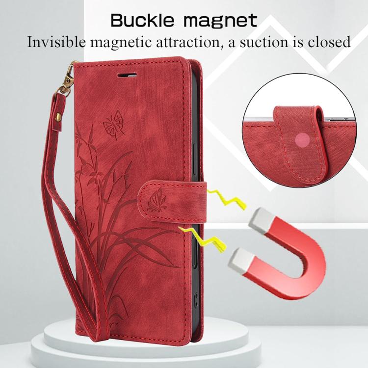 For iPhone 17 Orchid Butterfly Embossed Leather Phone Case
