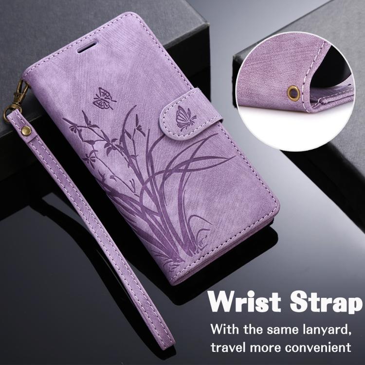 For iPhone Air Orchid Butterfly Embossed Leather Phone Case
