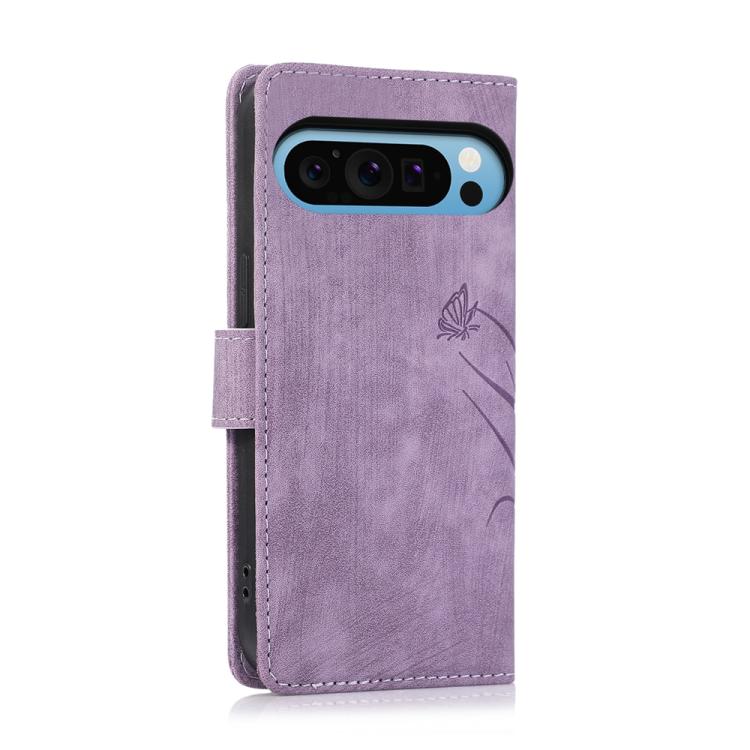 For Google Pixel 9 Pro XL / 10 Pro XL Orchid Butterfly Embossed Leather Phone Case