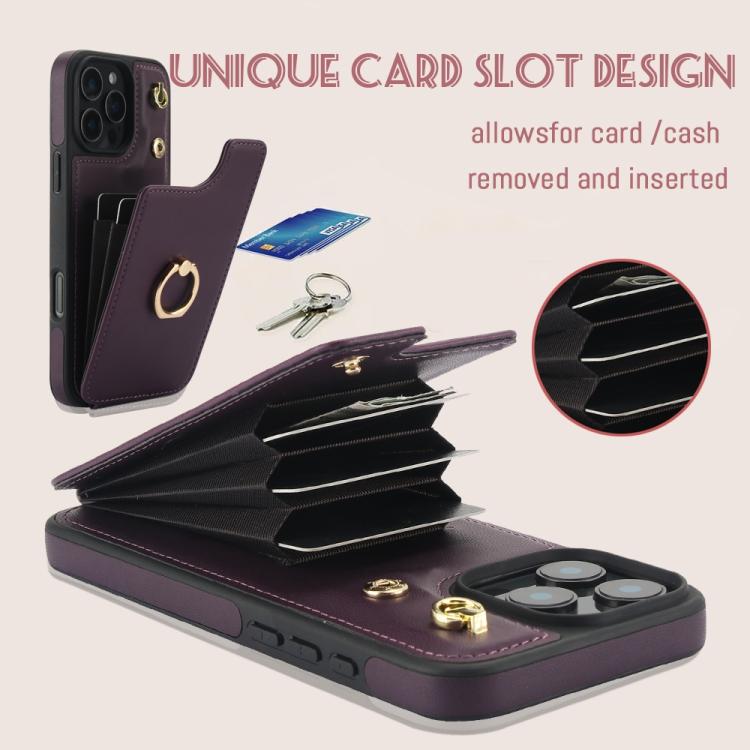 For iPhone 16 Pro Max YM005 Skin Feel Card Bag Phone Case with Long Lanyard