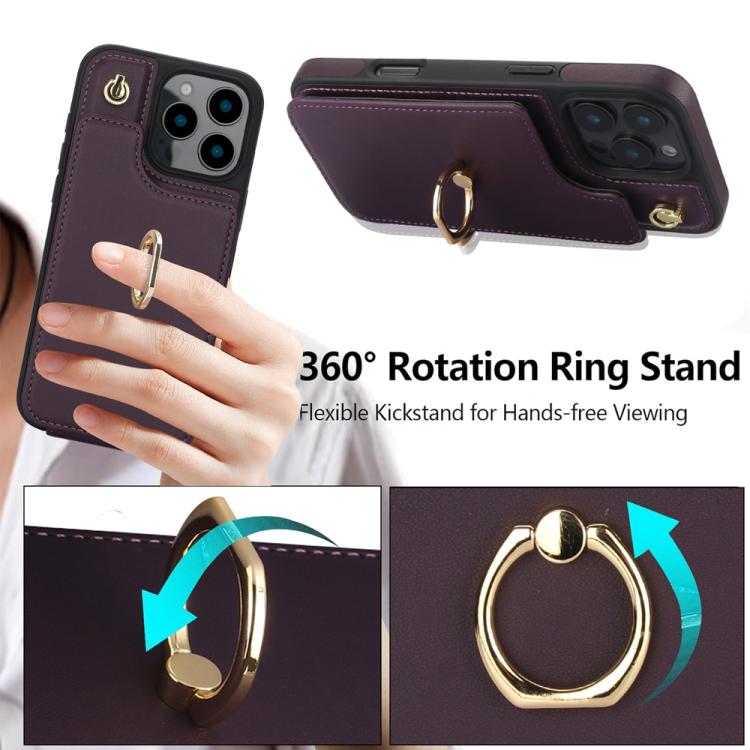 For iPhone 16 Pro Max YM005 Skin Feel Card Bag Phone Case with Long Lanyard
