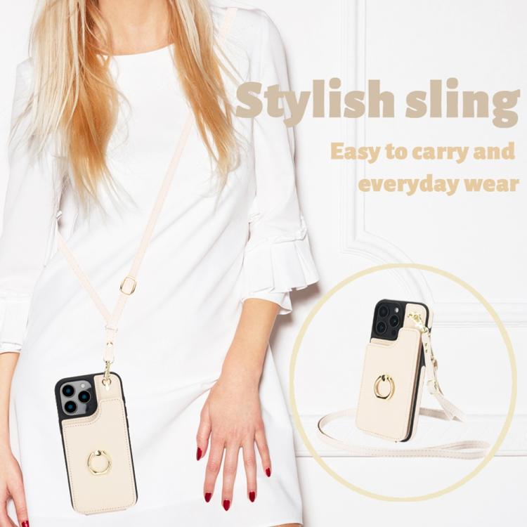 For iPhone 16 Pro Max YM005 Skin Feel Card Bag Phone Case with Long Lanyard