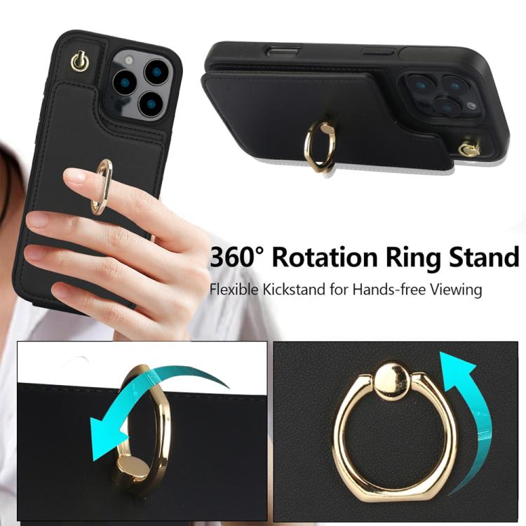 For iPhone 16 Pro Max YM005 Skin Feel Card Bag Phone Case with Long Lanyard