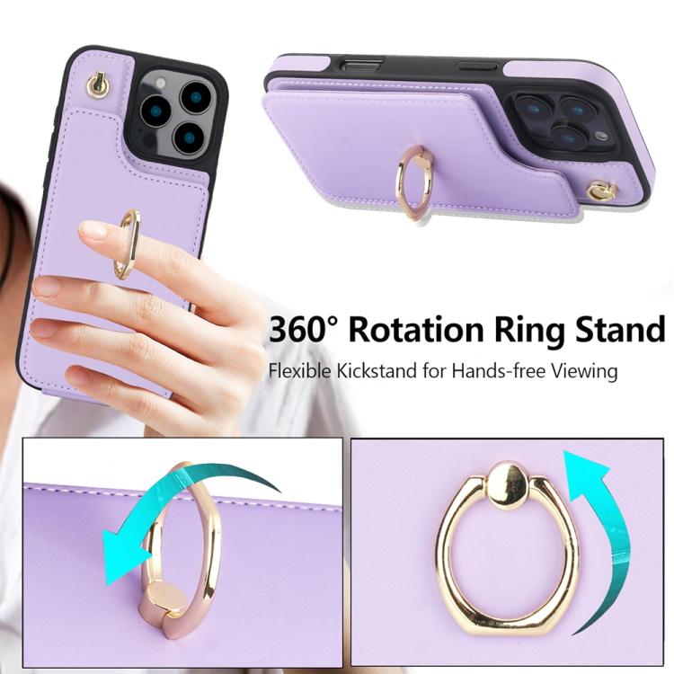 For iPhone 16 Pro Max YM005 Skin Feel Card Bag Phone Case with Long Lanyard