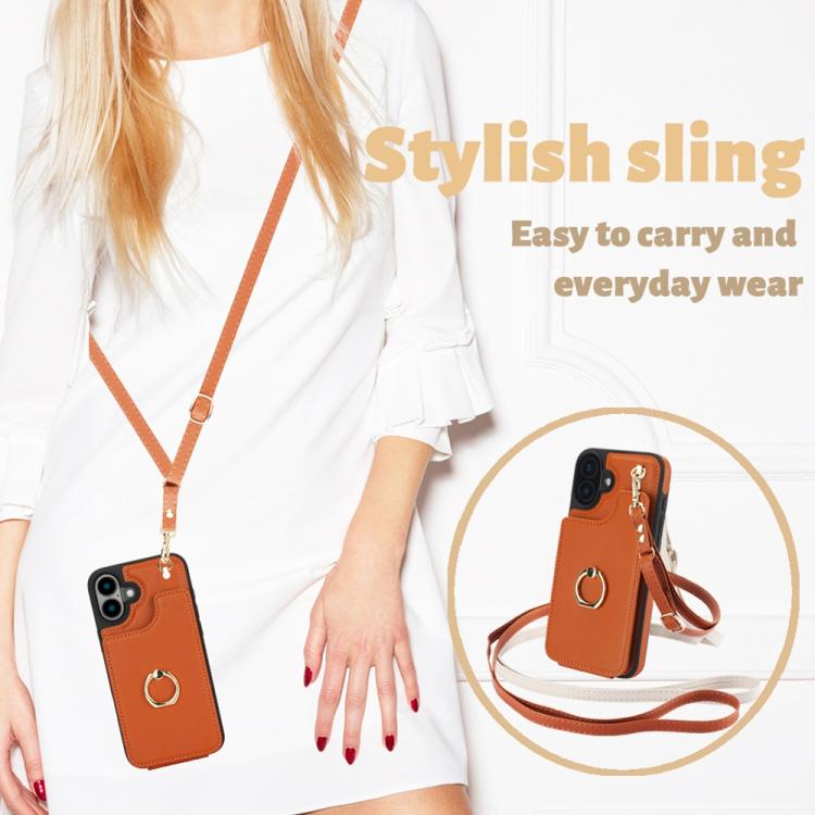 For iPhone 16 Pro Max YM005 Skin Feel Card Bag Phone Case with Long Lanyard