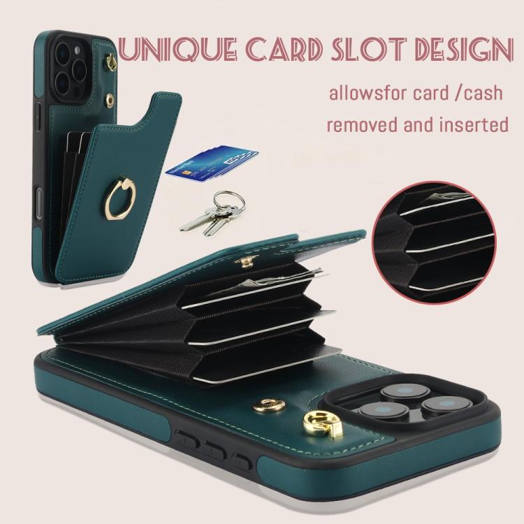 For iPhone 16 Pro Max YM005 Skin Feel Card Bag Phone Case with Long Lanyard
