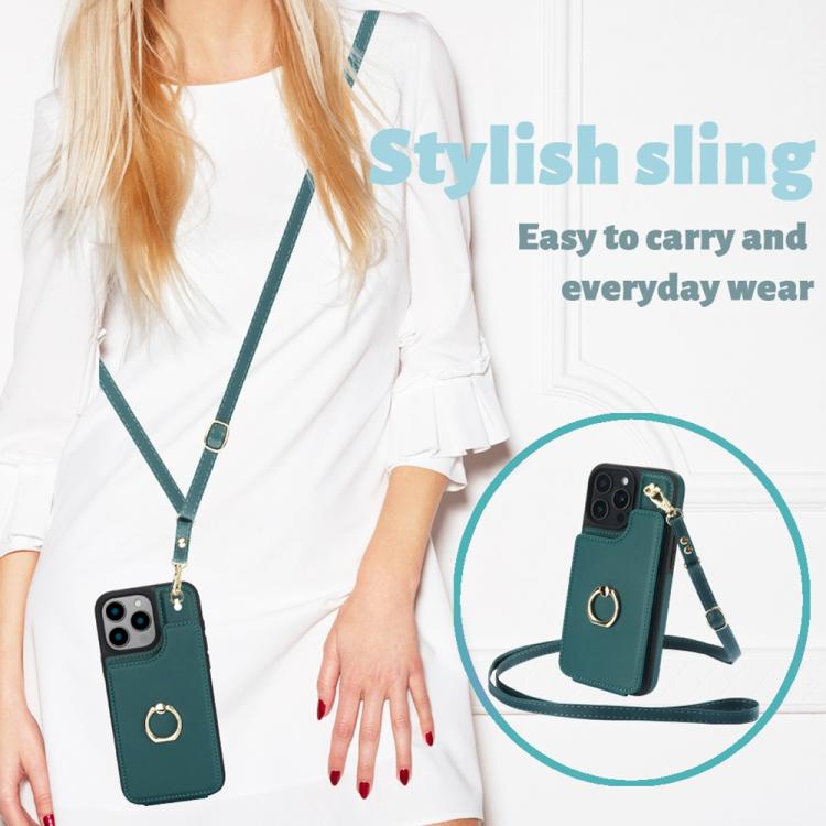 For iPhone 16 Pro Max YM005 Skin Feel Card Bag Phone Case with Long Lanyard