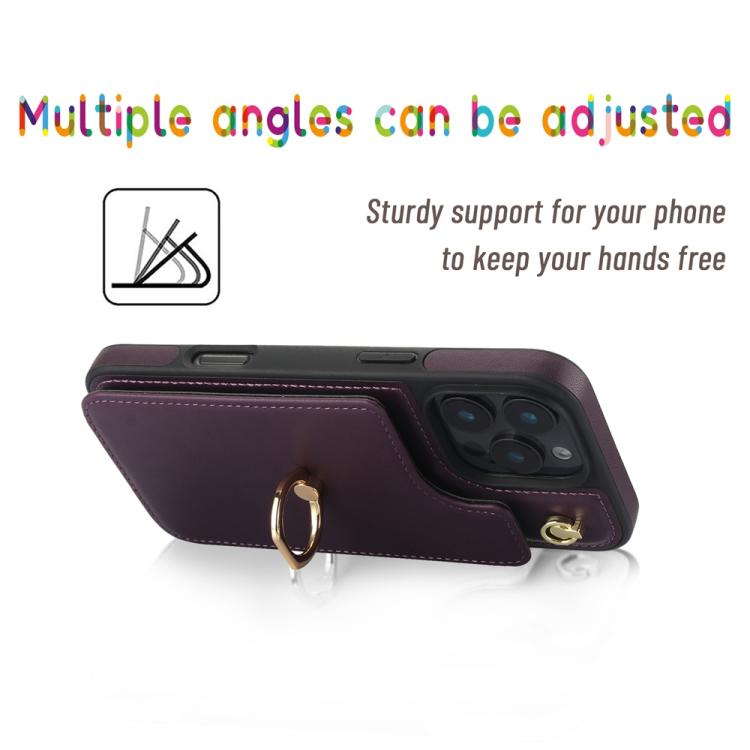 For iPhone 16 Pro YM005 Skin Feel Card Bag Phone Case with Long Lanyard