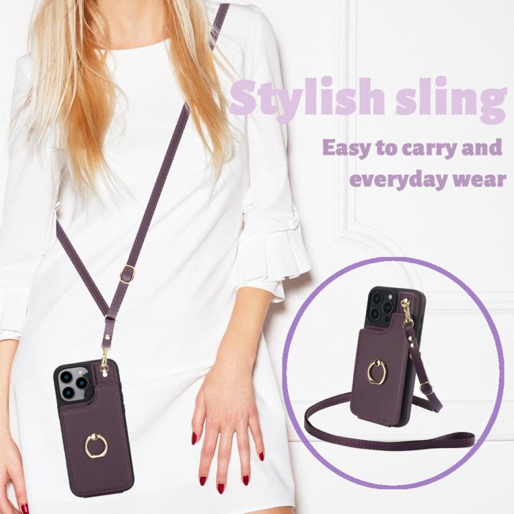 For iPhone 16 Pro YM005 Skin Feel Card Bag Phone Case with Long Lanyard