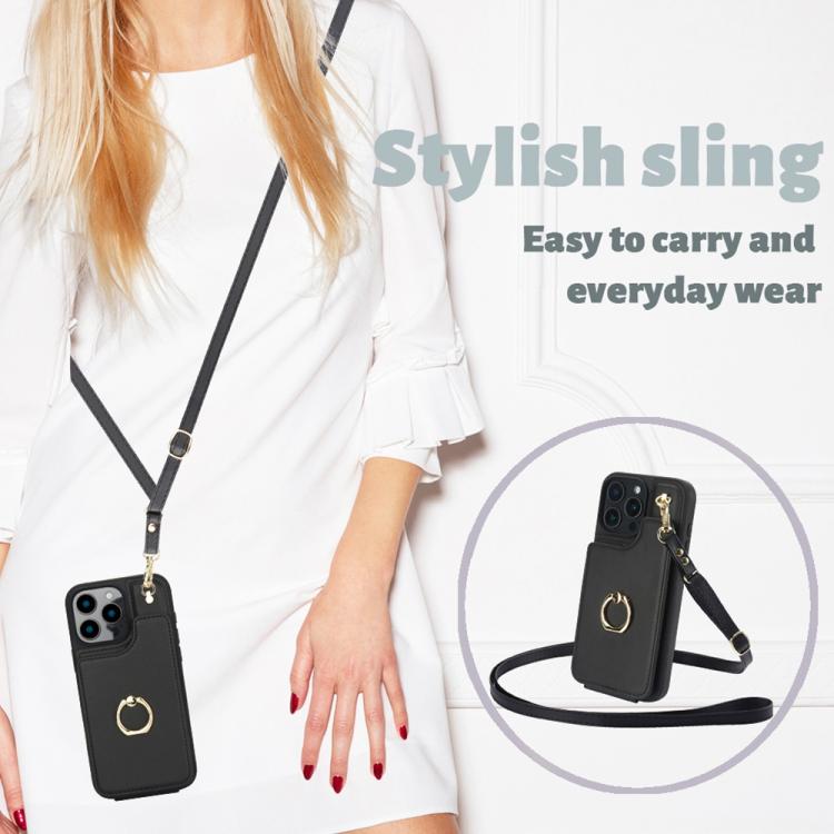 For iPhone 16 Pro YM005 Skin Feel Card Bag Phone Case with Long Lanyard