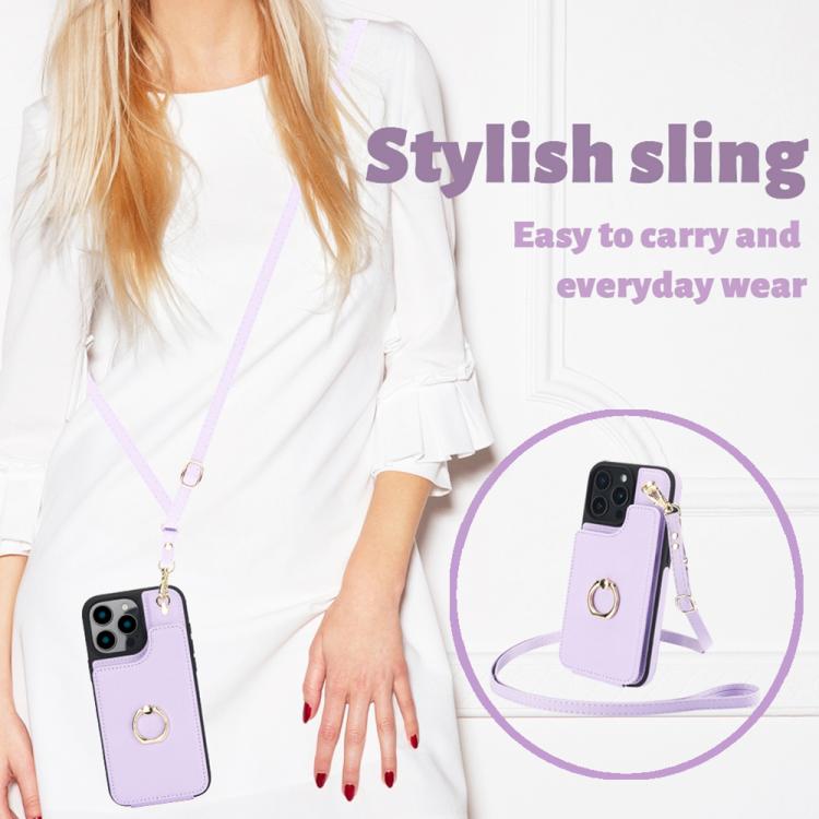 For iPhone 16 Pro YM005 Skin Feel Card Bag Phone Case with Long Lanyard