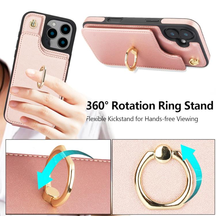 For iPhone 16 Pro YM005 Skin Feel Card Bag Phone Case with Long Lanyard