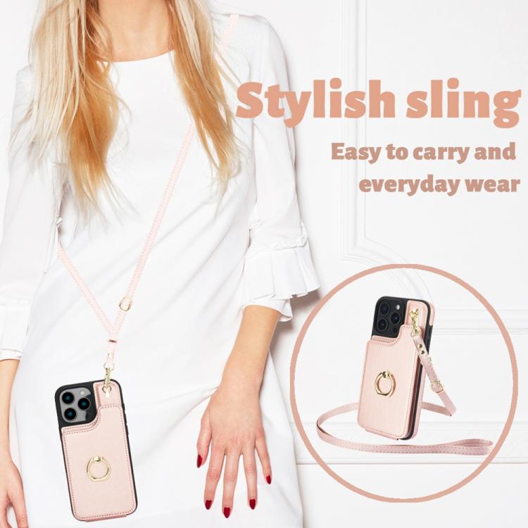 For iPhone 16 Pro YM005 Skin Feel Card Bag Phone Case with Long Lanyard