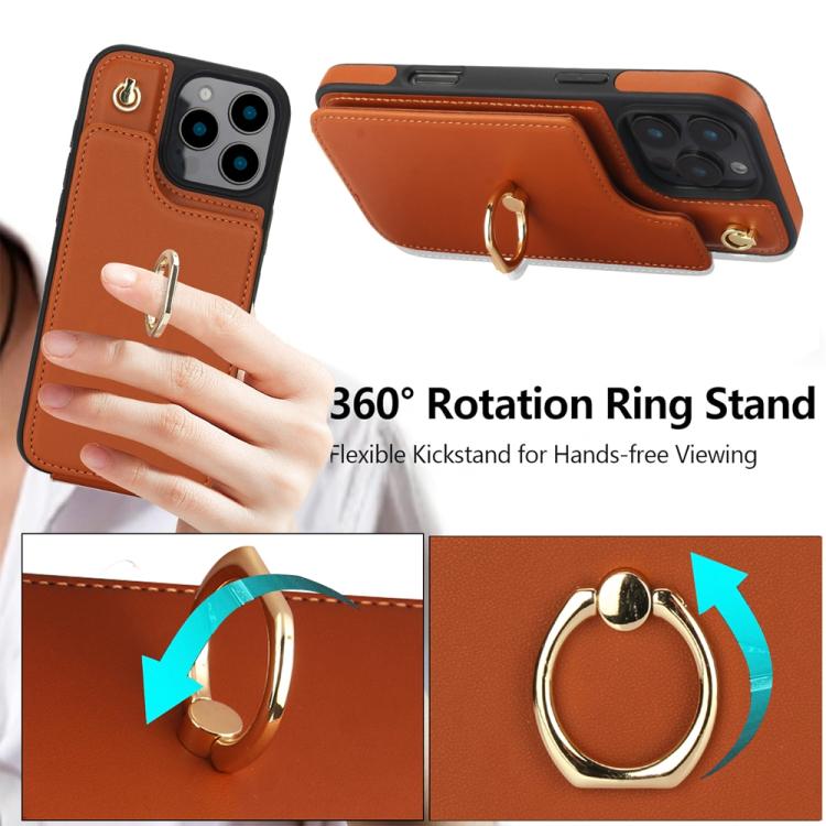 For iPhone 16 Pro YM005 Skin Feel Card Bag Phone Case with Long Lanyard