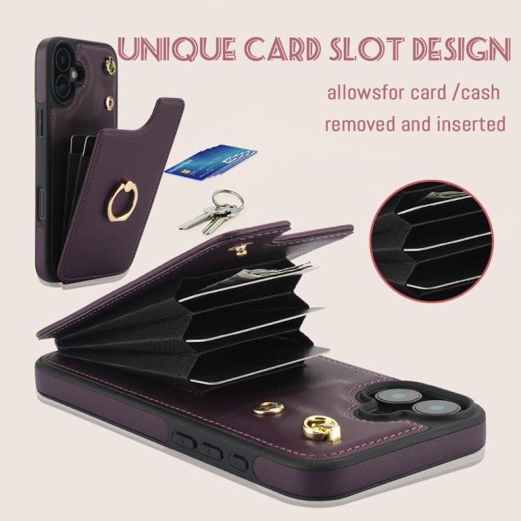 For iPhone 16 Plus YM005 Skin Feel Card Bag Phone Case with Long Lanyard