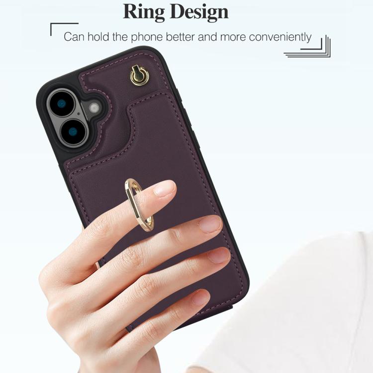 For iPhone 16 Plus YM005 Skin Feel Card Bag Phone Case with Long Lanyard