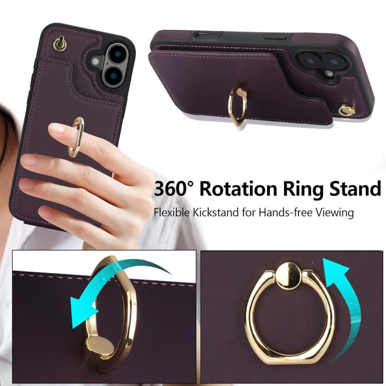 For iPhone 16 Plus YM005 Skin Feel Card Bag Phone Case with Long Lanyard
