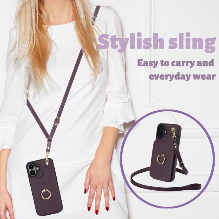 For iPhone 16 Plus YM005 Skin Feel Card Bag Phone Case with Long Lanyard