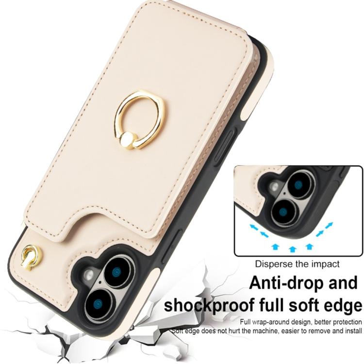 For iPhone 16 Plus YM005 Skin Feel Card Bag Phone Case with Long Lanyard