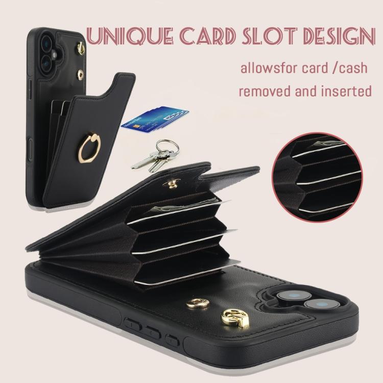 For iPhone 16 Plus YM005 Skin Feel Card Bag Phone Case with Long Lanyard