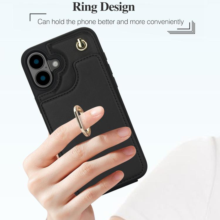 For iPhone 16 Plus YM005 Skin Feel Card Bag Phone Case with Long Lanyard