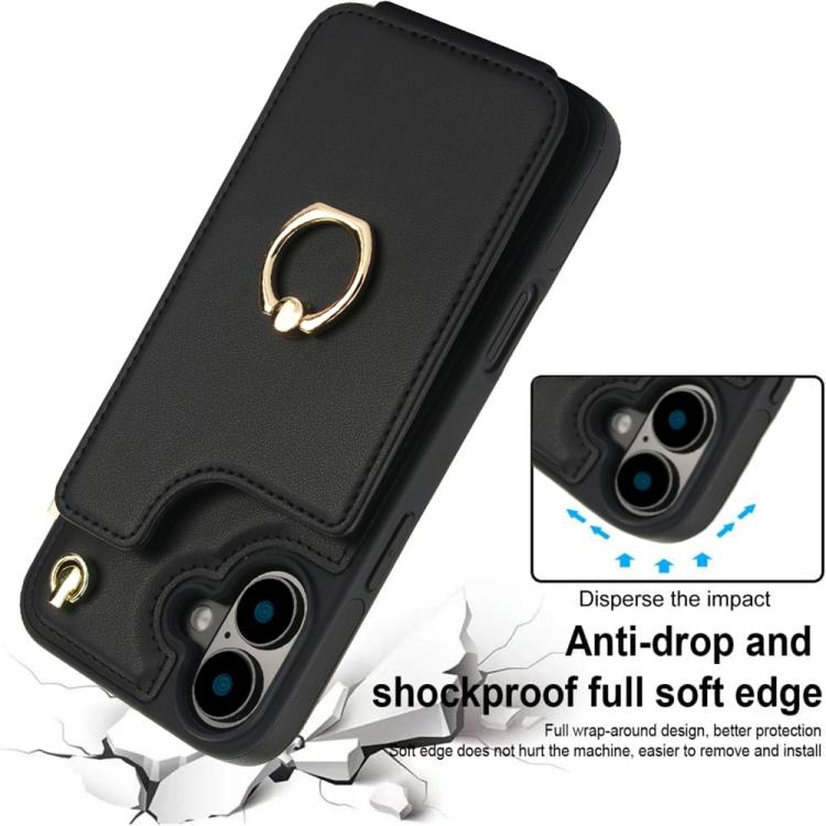 For iPhone 16 Plus YM005 Skin Feel Card Bag Phone Case with Long Lanyard