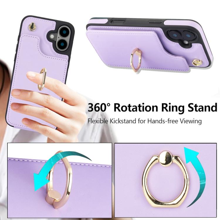 For iPhone 16 Plus YM005 Skin Feel Card Bag Phone Case with Long Lanyard