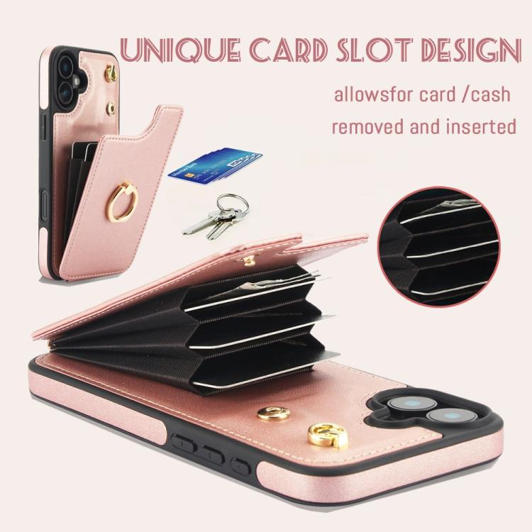 For iPhone 16 Plus YM005 Skin Feel Card Bag Phone Case with Long Lanyard