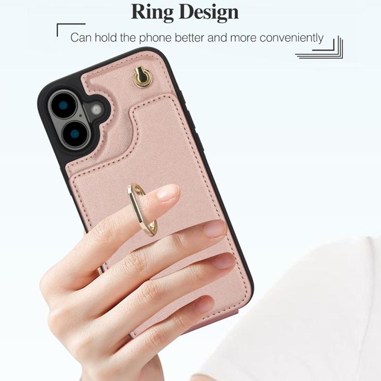 For iPhone 16 Plus YM005 Skin Feel Card Bag Phone Case with Long Lanyard