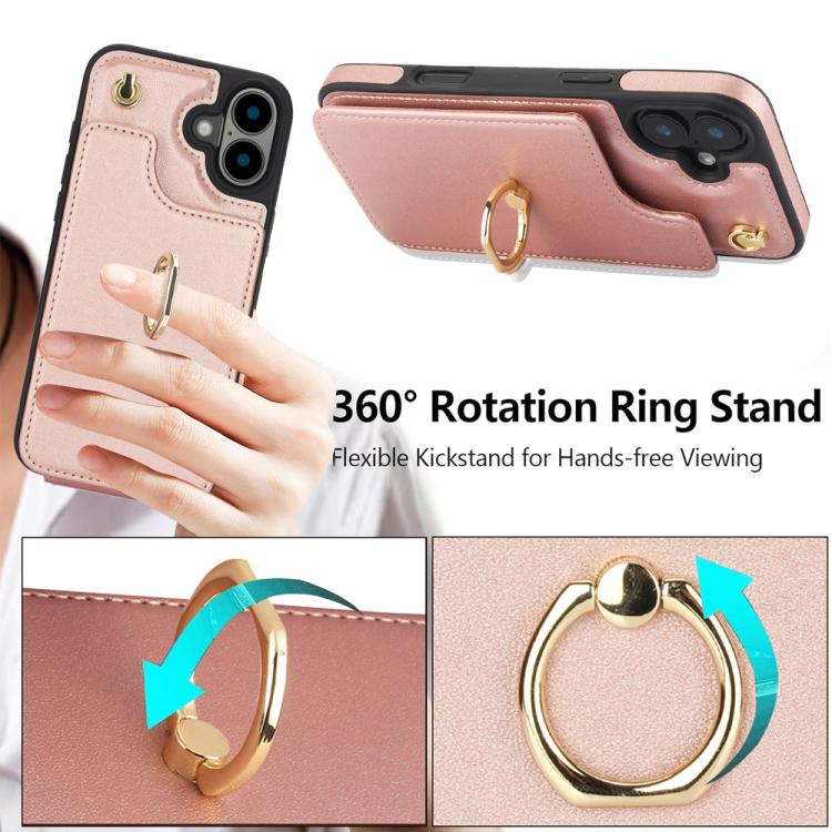 For iPhone 16 Plus YM005 Skin Feel Card Bag Phone Case with Long Lanyard