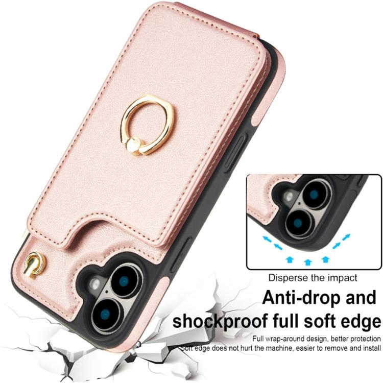 For iPhone 16 Plus YM005 Skin Feel Card Bag Phone Case with Long Lanyard