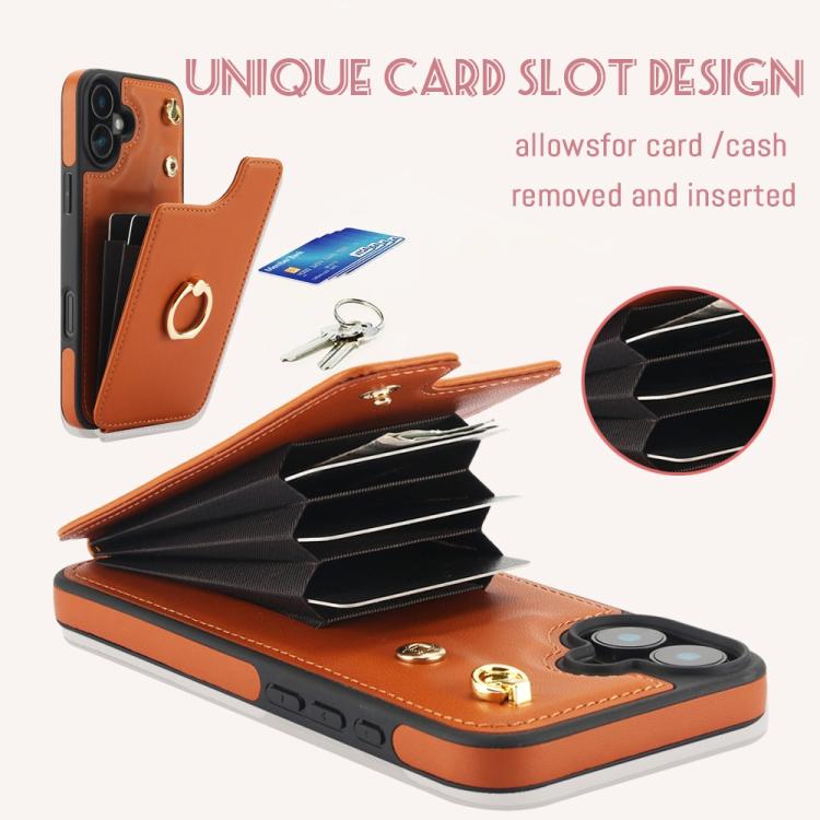 For iPhone 16 Plus YM005 Skin Feel Card Bag Phone Case with Long Lanyard