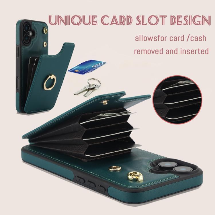 For iPhone 16 Plus YM005 Skin Feel Card Bag Phone Case with Long Lanyard