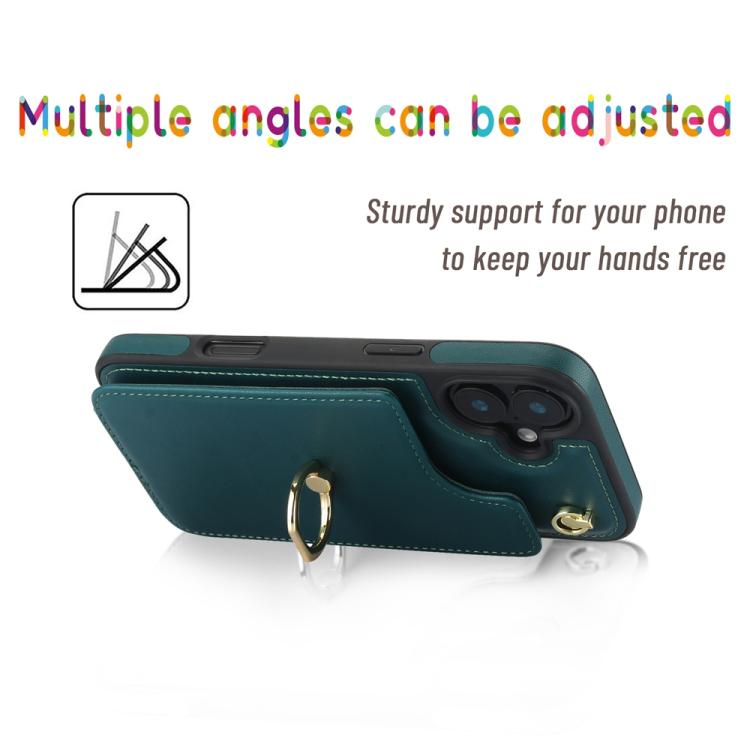For iPhone 16 Plus YM005 Skin Feel Card Bag Phone Case with Long Lanyard