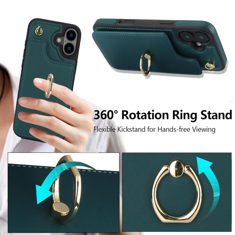 For iPhone 16 Plus YM005 Skin Feel Card Bag Phone Case with Long Lanyard