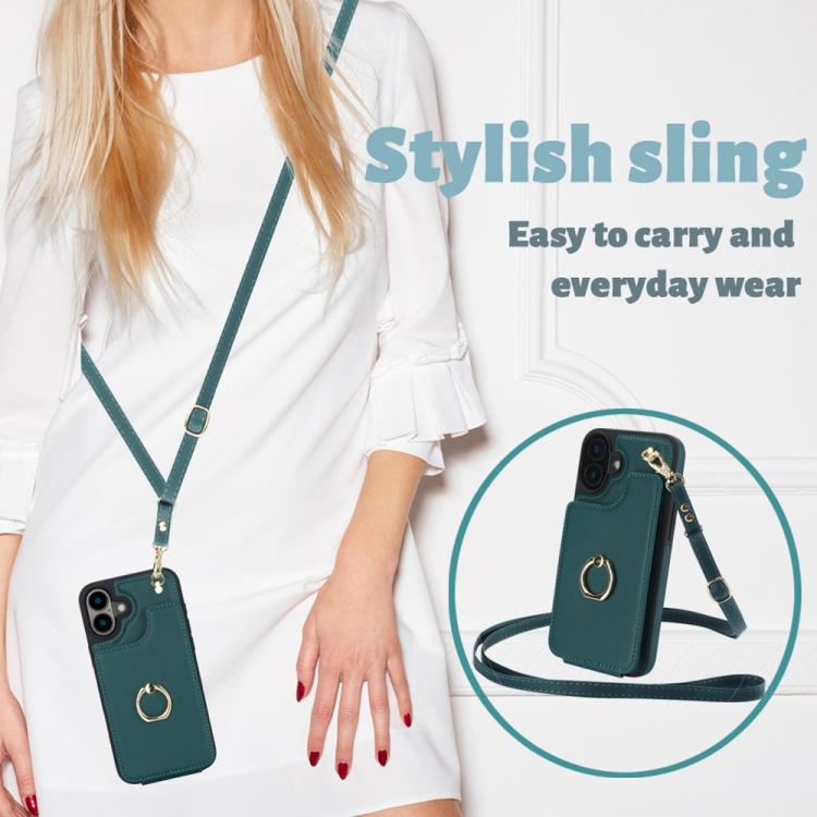 For iPhone 16 Plus YM005 Skin Feel Card Bag Phone Case with Long Lanyard