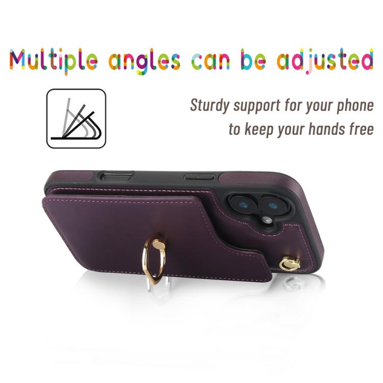 For iPhone 16 YM005 Skin Feel Card Bag Phone Case with Long Lanyard