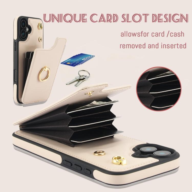 For iPhone 16 YM005 Skin Feel Card Bag Phone Case with Long Lanyard