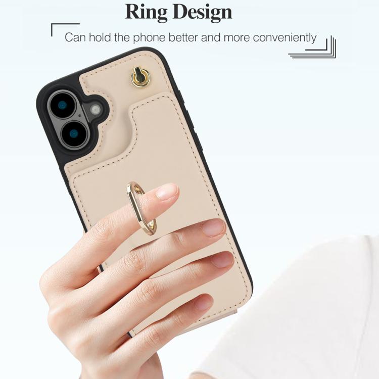 For iPhone 16 YM005 Skin Feel Card Bag Phone Case with Long Lanyard