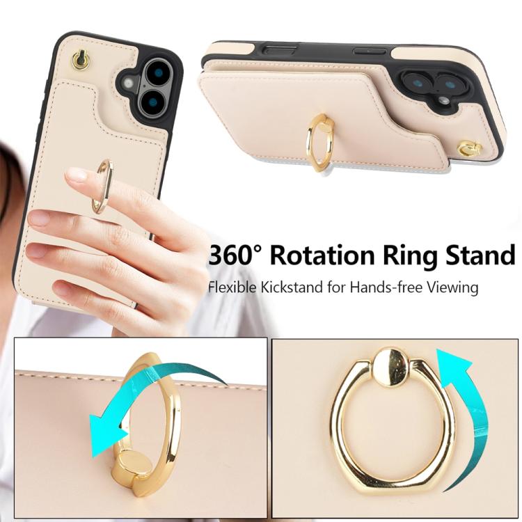 For iPhone 16 YM005 Skin Feel Card Bag Phone Case with Long Lanyard