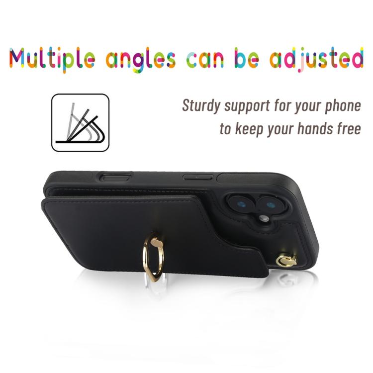 For iPhone 16 YM005 Skin Feel Card Bag Phone Case with Long Lanyard