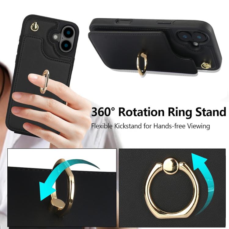 For iPhone 16 YM005 Skin Feel Card Bag Phone Case with Long Lanyard