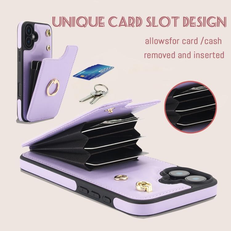 For iPhone 16 YM005 Skin Feel Card Bag Phone Case with Long Lanyard