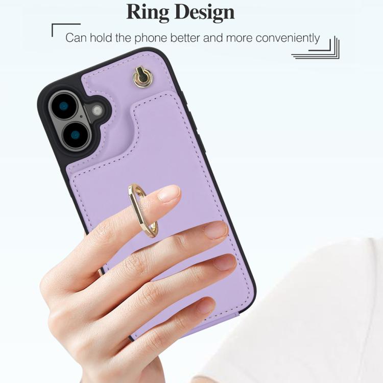 For iPhone 16 YM005 Skin Feel Card Bag Phone Case with Long Lanyard