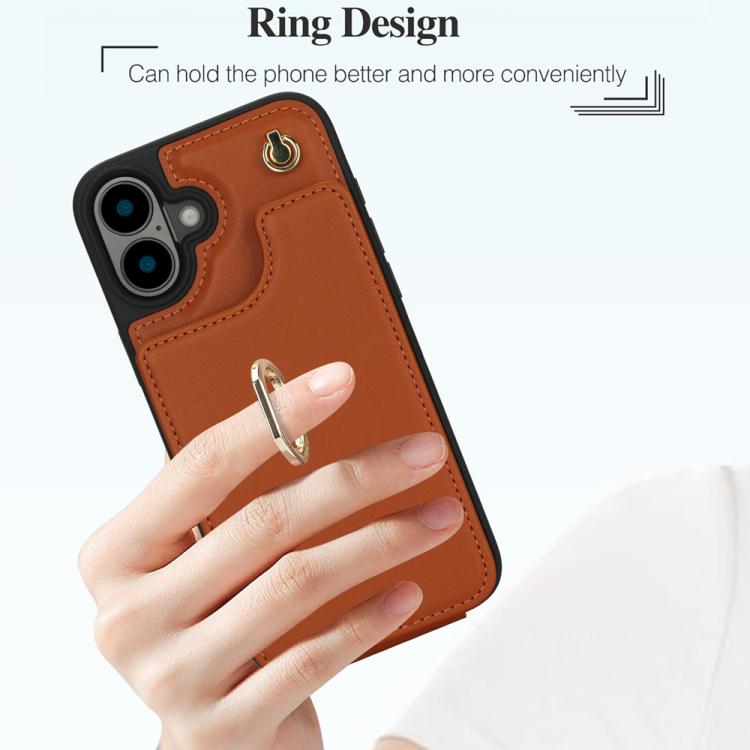 For iPhone 16 YM005 Skin Feel Card Bag Phone Case with Long Lanyard