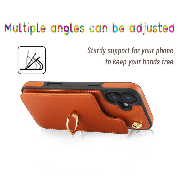 For iPhone 16 YM005 Skin Feel Card Bag Phone Case with Long Lanyard