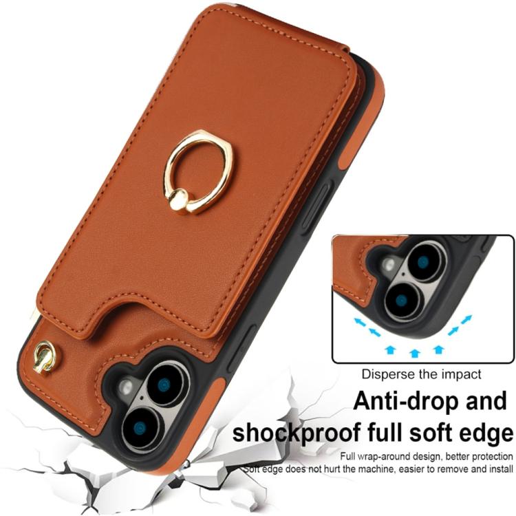 For iPhone 16 YM005 Skin Feel Card Bag Phone Case with Long Lanyard