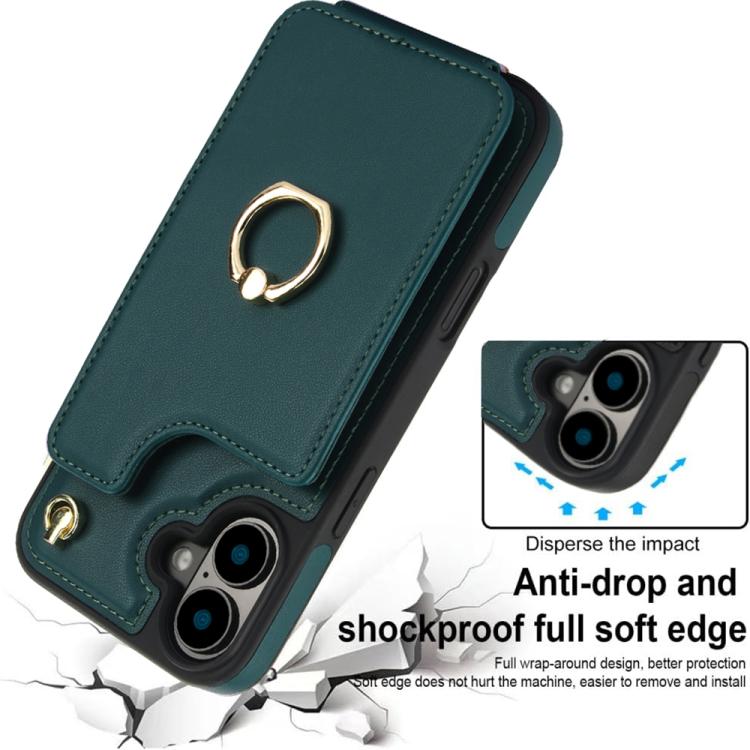 For iPhone 16 YM005 Skin Feel Card Bag Phone Case with Long Lanyard