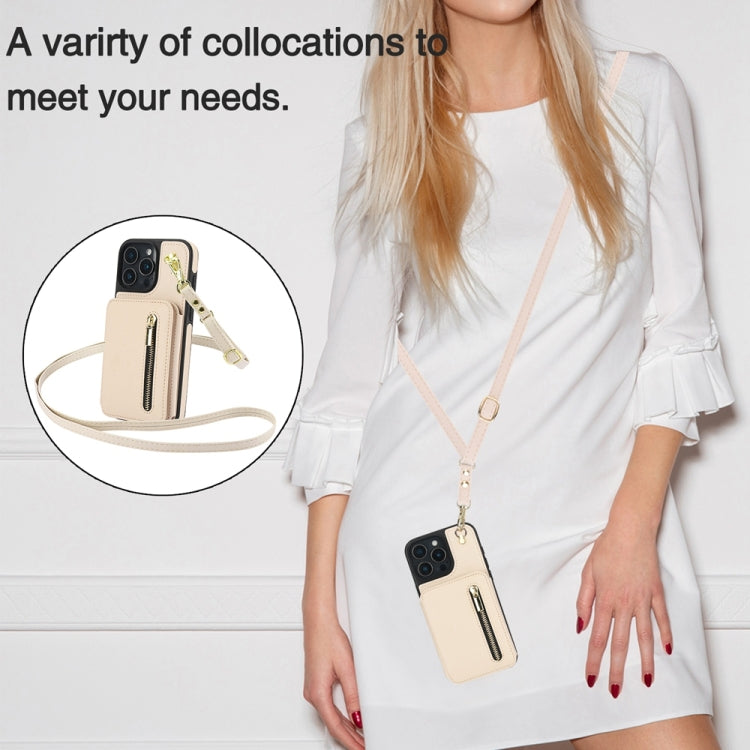 For iPhone 16 Pro Max YM006 Skin Feel Zipper Card Bag Phone Case with Dual Lanyard