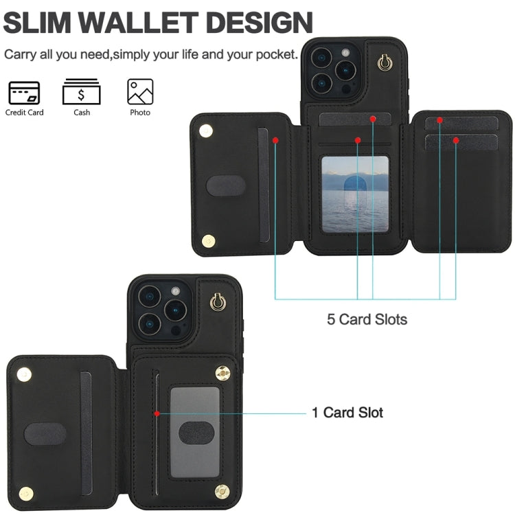 For iPhone 16 Pro Max YM006 Skin Feel Zipper Card Bag Phone Case with Dual Lanyard